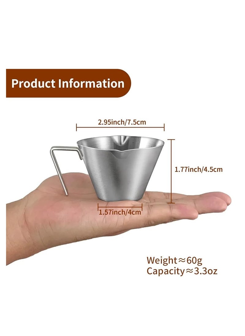 Generic Liying 1Pcs Stainless Steel Espresso Cups 100ml, Espresso Accessories, Double Spout Metal Measuring Cup with Dual Scale, Espresso Shots Cup with Handle, Coffee Bean Weighing (Silver)  - Image 2