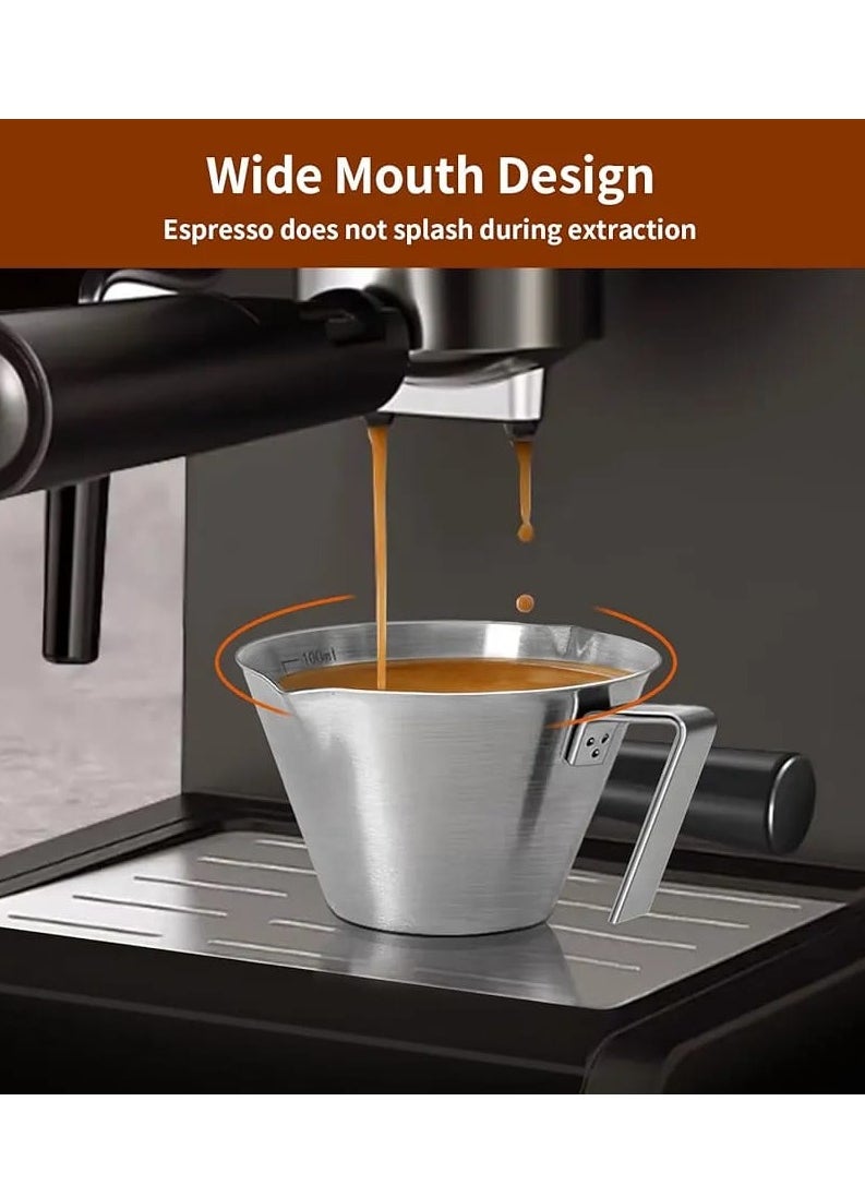 Generic Liying 1Pcs Stainless Steel Espresso Cups 100ml, Espresso Accessories, Double Spout Metal Measuring Cup with Dual Scale, Espresso Shots Cup with Handle, Coffee Bean Weighing (Silver)  - Image 3