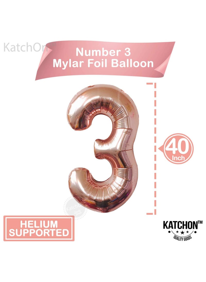 KATCHON Rose Gold Number 3 Balloon for 3rd Birthday or Anniversary Decoration 40 Inch  - Image 2
