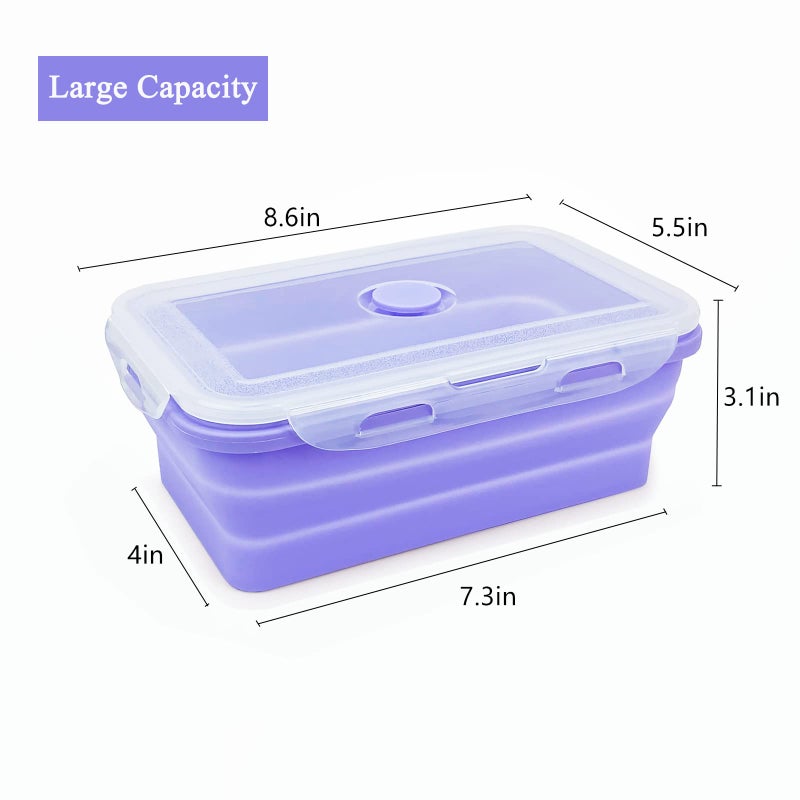 Lunbengo Purple Collapsible Sandwich Container  Silicone Lunch Container Bento Box with Plastic Lid  Microwave Safe  Camping Bowl For Meal Prep  Travel and Hiking  40oz/1200ML - Image 2