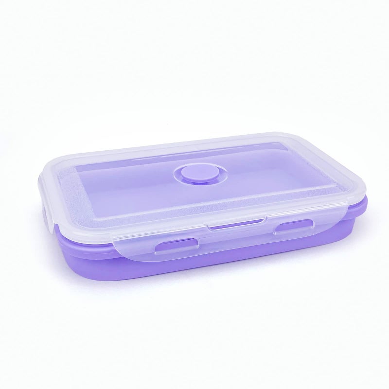 Lunbengo Purple Collapsible Sandwich Container  Silicone Lunch Container Bento Box with Plastic Lid  Microwave Safe  Camping Bowl For Meal Prep  Travel and Hiking  40oz/1200ML - Image 4
