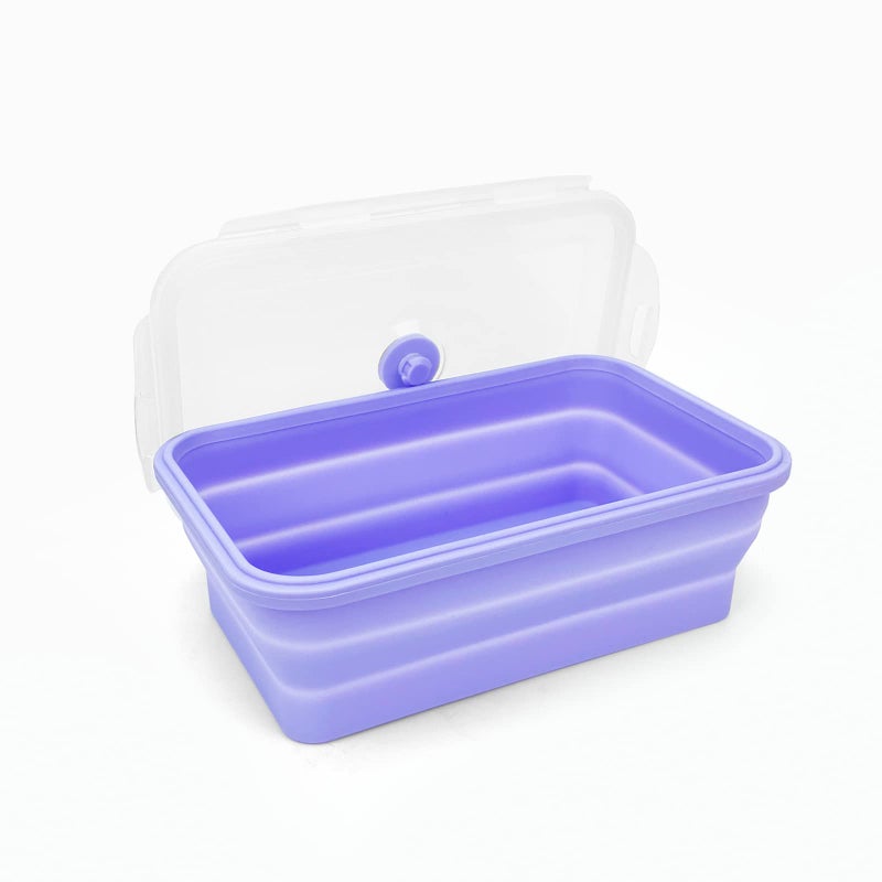 Lunbengo Purple Collapsible Sandwich Container  Silicone Lunch Container Bento Box with Plastic Lid  Microwave Safe  Camping Bowl For Meal Prep  Travel and Hiking  40oz/1200ML - Image 3