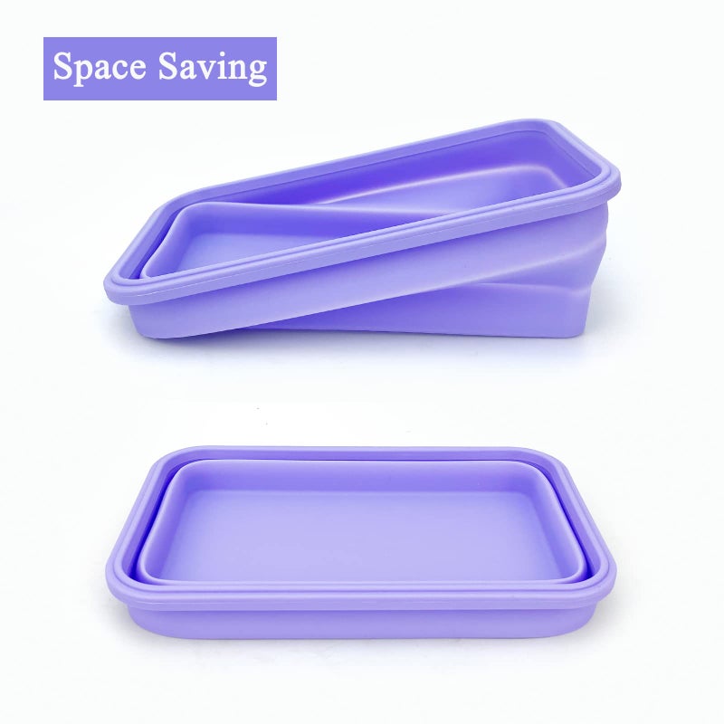 Lunbengo Purple Collapsible Sandwich Container  Silicone Lunch Container Bento Box with Plastic Lid  Microwave Safe  Camping Bowl For Meal Prep  Travel and Hiking  40oz/1200ML - Image 5