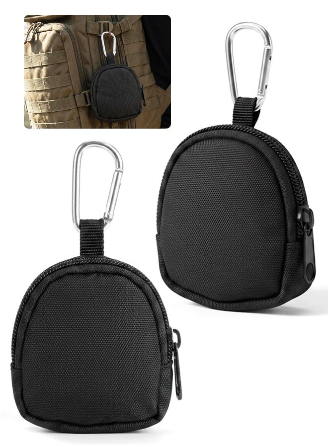 2 PCS Mini Keychain Pouch, Coin Purse with Carabiner Clip Black - Image 1