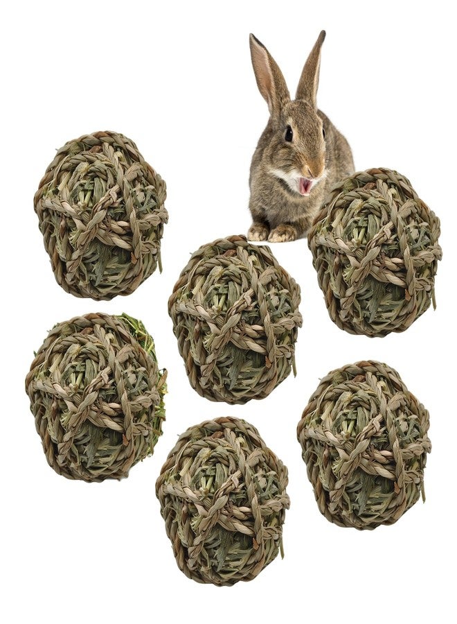 kathson 6 Pcs Rabbit Chew Grass Balls,Bunny Grass Toy Handmade Timothy Hay Ball Small Animal Treats Teeth Grinding Chews for Rabbits Chinchillas Guinea Pigs Hamsters Mice Gerbils - Image 1