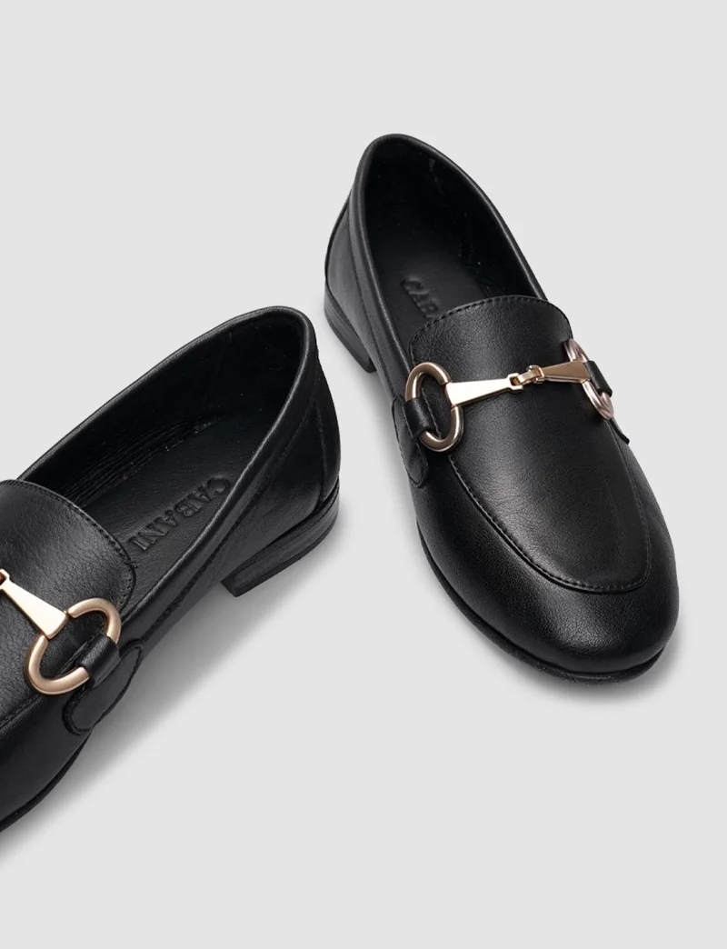 كاباني 100% Genuine Leather Black Buckle Detailed Women's Casual Shoes