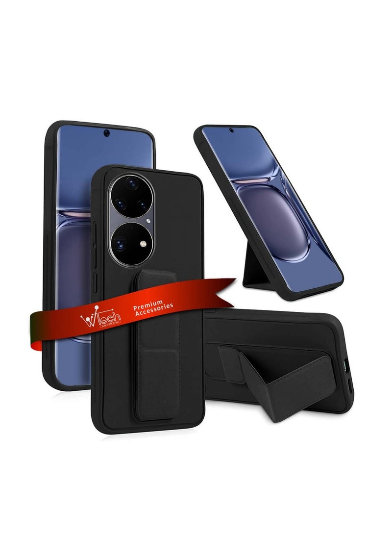 Wtech Huawei P50 Pro 4G 2021 Hand Grip Foldable Magnetic Kickstand Wrist Strap Finger Grip With Built-In Iron Case Cover Black - Image 1