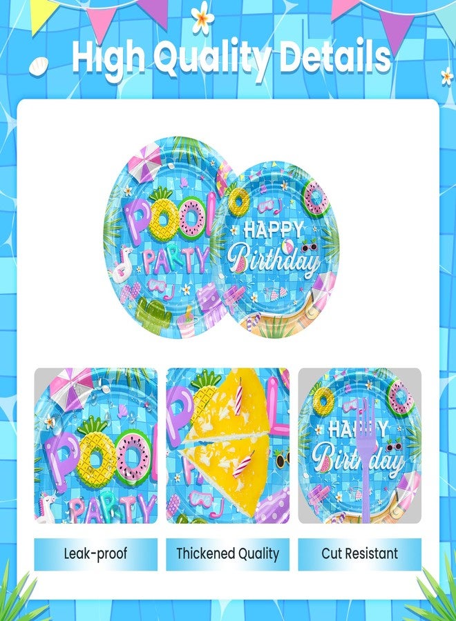 Avezano 96 PCS Pool Party Decorations Summer Birthday Decorations Disposable Pool Birthday Plates and Napkins Summer Party Supplies, Serves 24 - Image 3