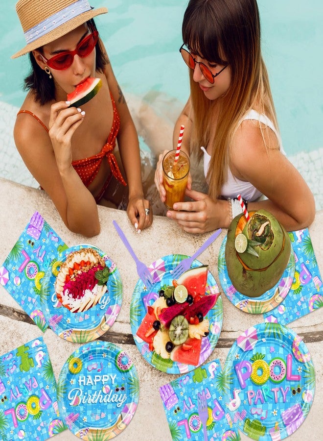 Avezano 96 PCS Pool Party Decorations Summer Birthday Decorations Disposable Pool Birthday Plates and Napkins Summer Party Supplies, Serves 24 - Image 5