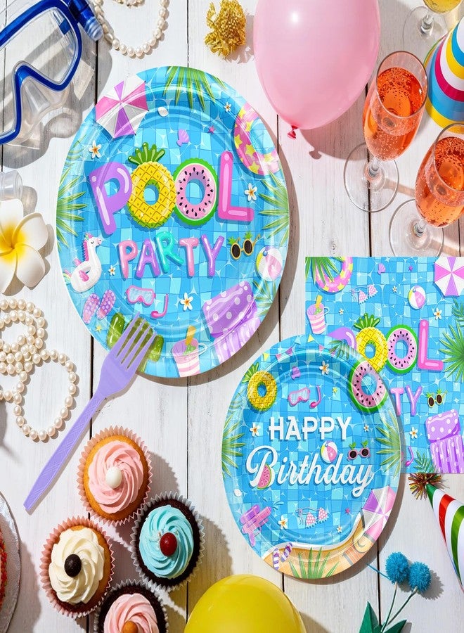 Avezano 96 PCS Pool Party Decorations Summer Birthday Decorations Disposable Pool Birthday Plates and Napkins Summer Party Supplies, Serves 24 - Image 4