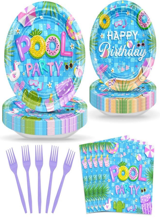 Avezano 96 PCS Pool Party Decorations Summer Birthday Decorations Disposable Pool Birthday Plates and Napkins Summer Party Supplies, Serves 24 - Image 1