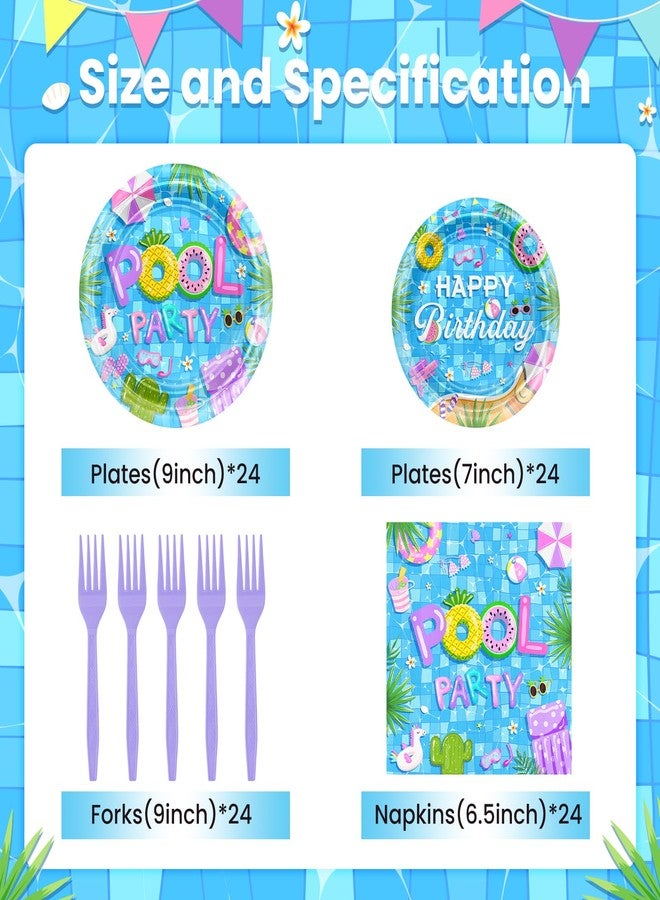 Avezano 96 PCS Pool Party Decorations Summer Birthday Decorations Disposable Pool Birthday Plates and Napkins Summer Party Supplies, Serves 24 - Image 2