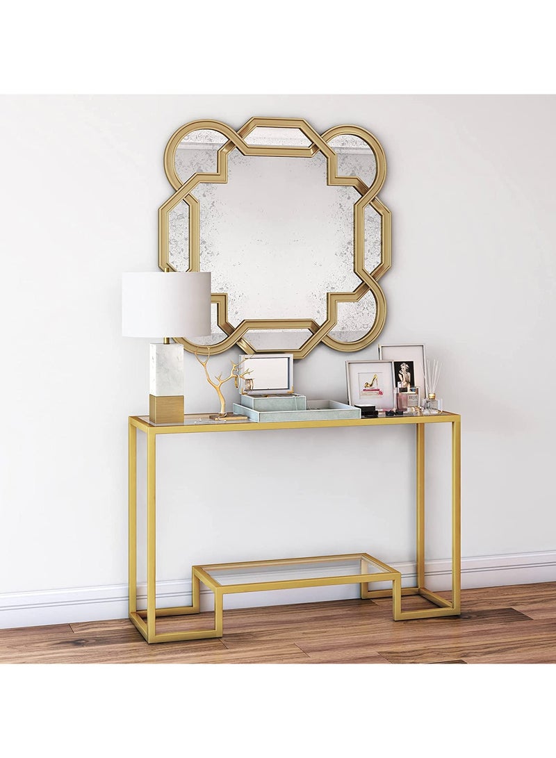 LINGWEI Metal Console Table with Clear Glass Surface and Shelf Gold 120x80x40cm - Image 3