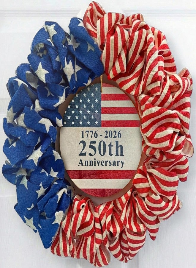 NUTIKAS 4th of July Wreath for Front Door - 20 inch Memorial Day Patriotic Decorations Outdoor, Red White and Blue 1776-2026 USA 250th Anniversary Burlap American Flag Door Wreaths - Image 1