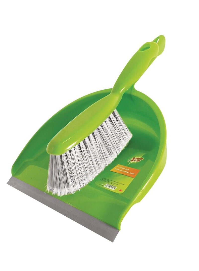 3M Scotch Brite 2-Piece Dust Pan With Brush Set Green And White