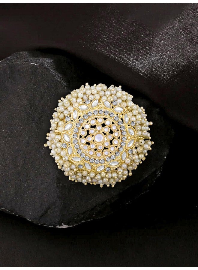 PEORA دبوس شعر دائري مزين بالكُندَن والخرز مطلي بالذهب من بيورا - إكسسوارات رأس عصرية للنساء والفتيات (1 قطعة) - Image 2