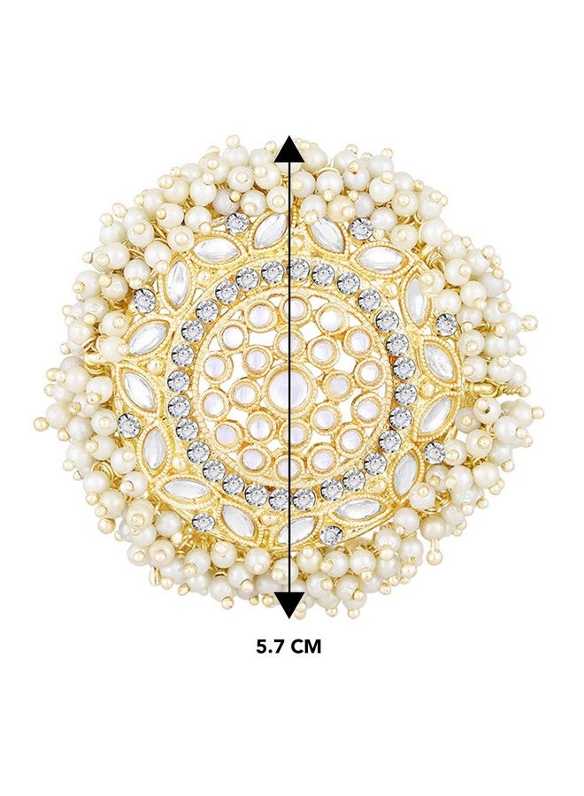 PEORA دبوس شعر دائري مزين بالكُندَن والخرز مطلي بالذهب من بيورا - إكسسوارات رأس عصرية للنساء والفتيات (1 قطعة) - Image 5