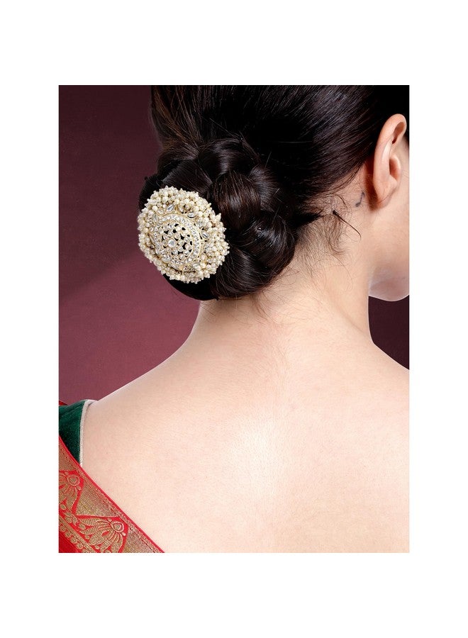 PEORA دبوس شعر دائري مزين بالكُندَن والخرز مطلي بالذهب من بيورا - إكسسوارات رأس عصرية للنساء والفتيات (1 قطعة) - Image 3