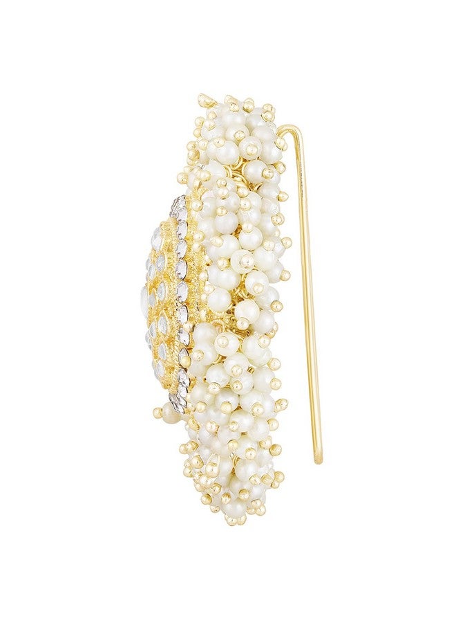 PEORA دبوس شعر دائري مزين بالكُندَن والخرز مطلي بالذهب من بيورا - إكسسوارات رأس عصرية للنساء والفتيات (1 قطعة) - Image 4