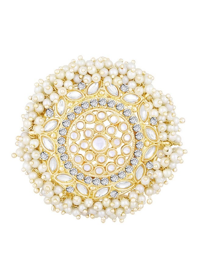 PEORA دبوس شعر دائري مزين بالكُندَن والخرز مطلي بالذهب من بيورا - إكسسوارات رأس عصرية للنساء والفتيات (1 قطعة) - Image 1