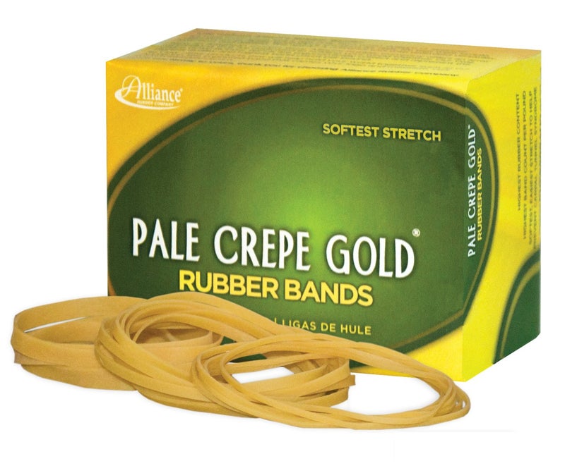 Alliance Rubber 20549 Pale Crepe Gold Rubber Bands Size #54, 1/4 lb Box (Assorted Sizes, Golden Crepe) - Image 1