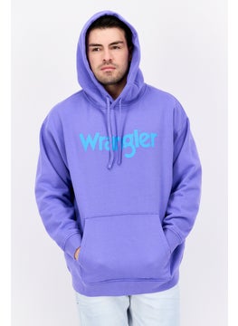 Wrangler Men Hooded Long Sleeve Brand Logo Sweatshirt, Purple  - Image 1