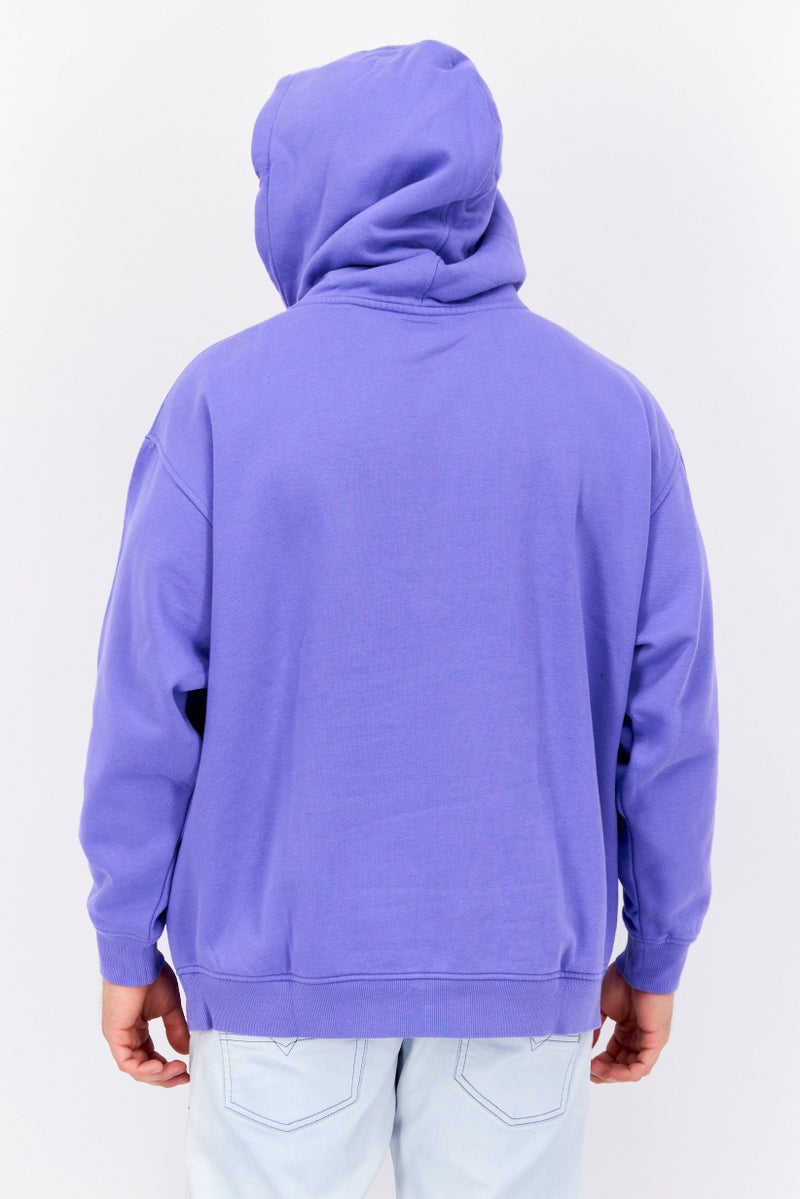 Wrangler Men Hooded Long Sleeve Brand Logo Sweatshirt, Purple - Image 4