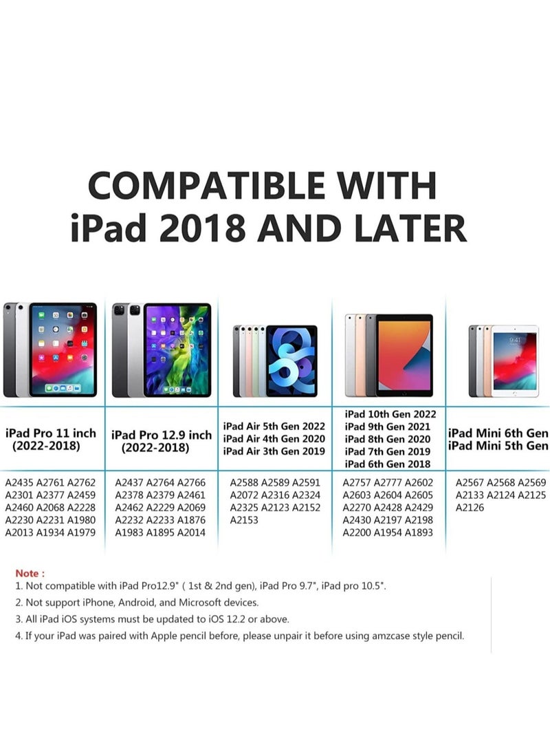 "Stylus Pen for iPad (2018-2022) - Compatible with iPad 10/9/8/7/6, Mini 6/5, Air 5/4/3, Pro 11''/12.9'' - Capacitive Pen with 4 Replacement Tips and Palm Rejection (White)"
