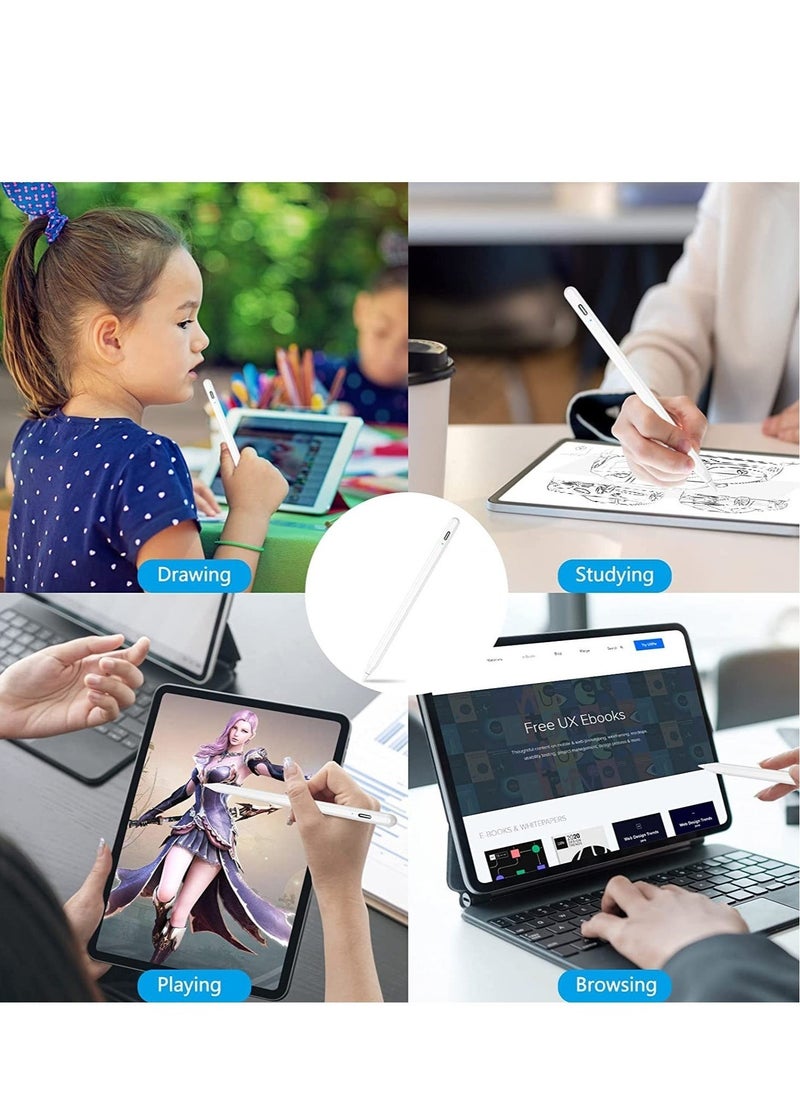 "Stylus Pen for iPad (2018-2022) - Compatible with iPad 10/9/8/7/6, Mini 6/5, Air 5/4/3, Pro 11''/12.9'' - Capacitive Pen with 4 Replacement Tips and Palm Rejection (White)"  - Image 5