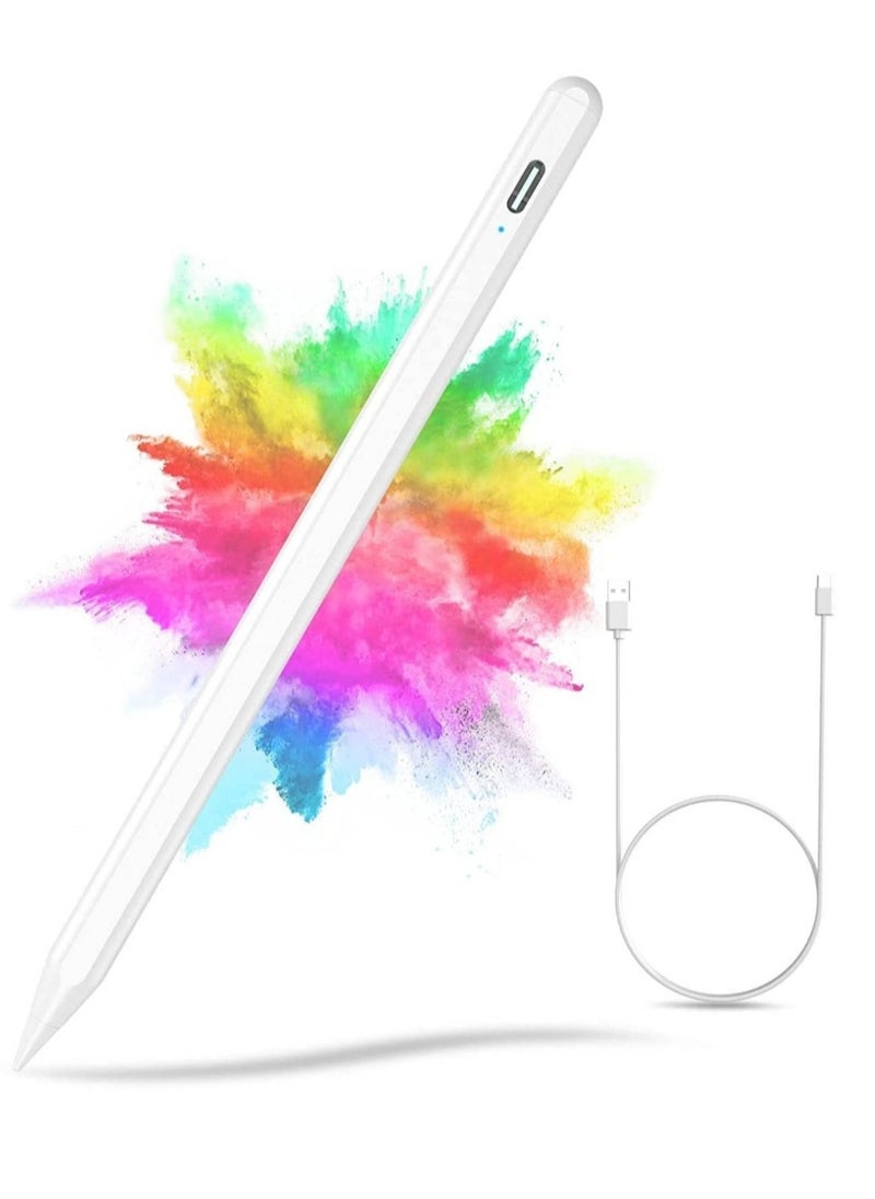 "Stylus Pen for iPad (2018-2022) - Compatible with iPad 10/9/8/7/6, Mini 6/5, Air 5/4/3, Pro 11''/12.9'' - Capacitive Pen with 4 Replacement Tips and Palm Rejection (White)"  - Image 1