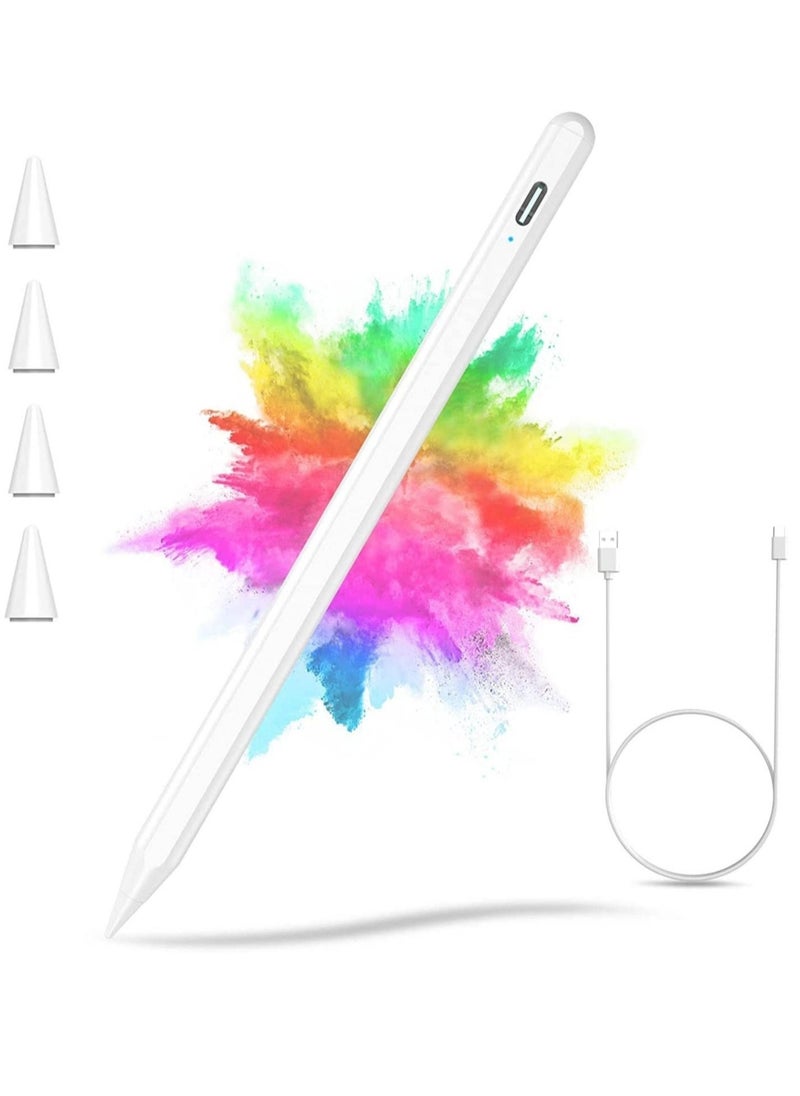 "Stylus Pen for iPad (2018-2022) - Compatible with iPad 10/9/8/7/6, Mini 6/5, Air 5/4/3, Pro 11''/12.9'' - Capacitive Pen with 4 Replacement Tips and Palm Rejection (White)"  - Image 3