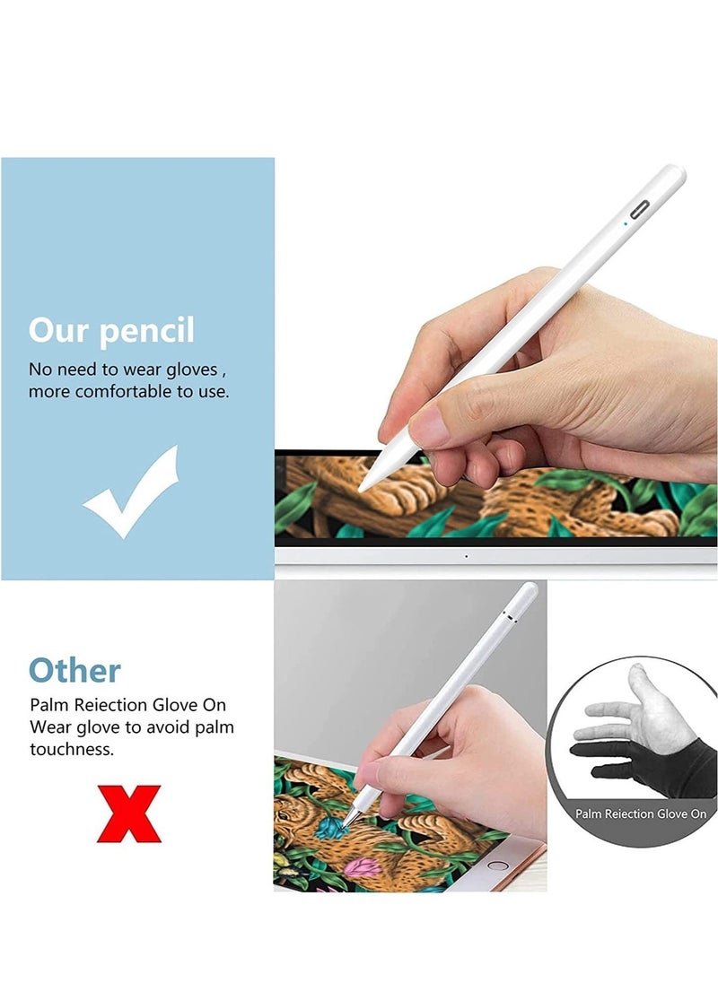 "Stylus Pen for iPad (2018-2022) - Compatible with iPad 10/9/8/7/6, Mini 6/5, Air 5/4/3, Pro 11''/12.9'' - Capacitive Pen with 4 Replacement Tips and Palm Rejection (White)"  - Image 2