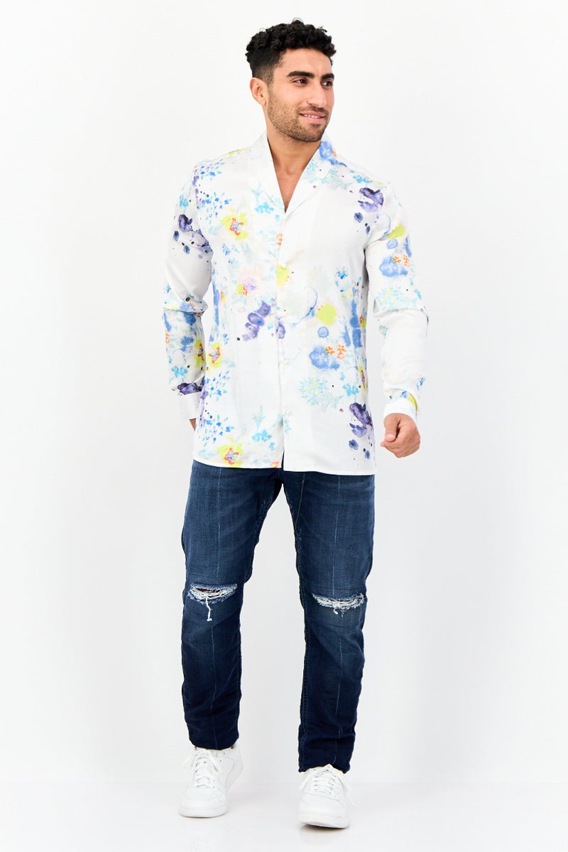 Asos Design Men Regular Fit Long Sleeves Abstract Print Satin Casual Shirt, Multicolor - Image 2