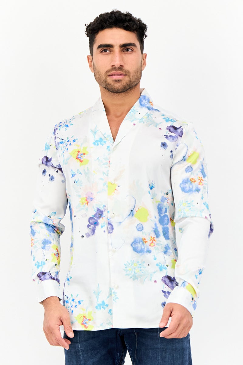 Asos Design Men Regular Fit Long Sleeves Abstract Print Satin Casual Shirt, Multicolor - Image 1