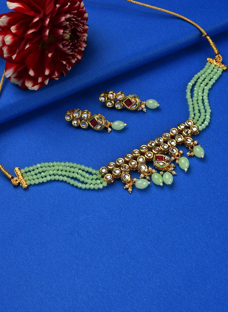 SOHI Green Stone-Studded Artificial Jewellery Set