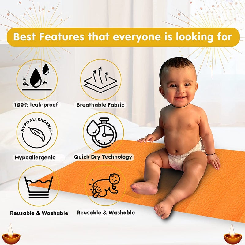 A CUBE LUXURY SOLUTIONS Waterproof Baby Bed Protector Dry Sheet for Newborn Babies Baby Water Resistant Large Size Dry SheetMultiColors Size 100X140CM Peach - Image 2