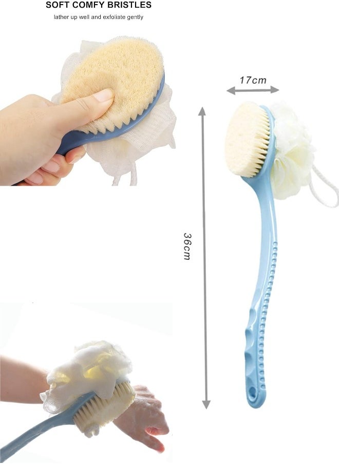 ShebSheb - 2 Pcs Body Scrubber,Back Scrubber Brushes with bristles and a mesh sponge（Pink and Blue） - Image 1