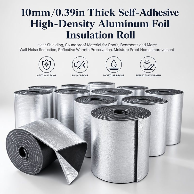 1pcs 50x200 Self Adhesive High Density Aluminum Foil Insulation Roll Heat Shielding Soundproof Material For Roofs Bedrooms Wall Noise Reduction Reflective Warmth Preservation Moisture Proof Home Improvement - Image 3