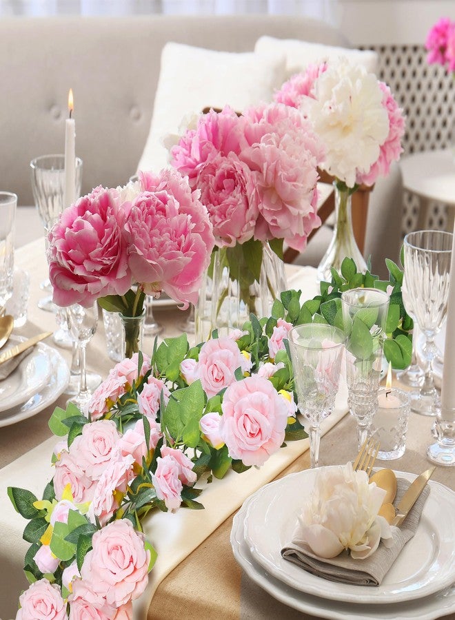 Sggvecsy 4Pcs 15.5Ft Artificial Rose Vine Fake Flower Garland Floral Garland Faux Silk Hanging Vine Rose Ivy Vines for Wedding Arch Party Wall Garden Ceremony Background Outdoor Decor (Pink) - Image 4
