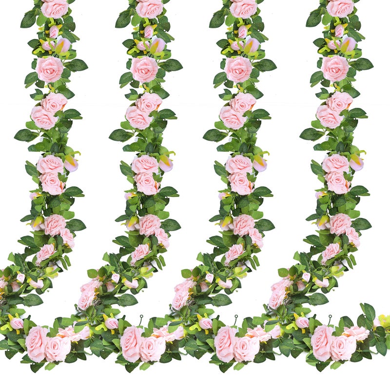 Sggvecsy 4Pcs 15.5Ft Artificial Rose Vine Fake Flower Garland Floral Garland Faux Silk Hanging Vine Rose Ivy Vines for Wedding Arch Party Wall Garden Ceremony Background Outdoor Decor (Pink) - Image 1