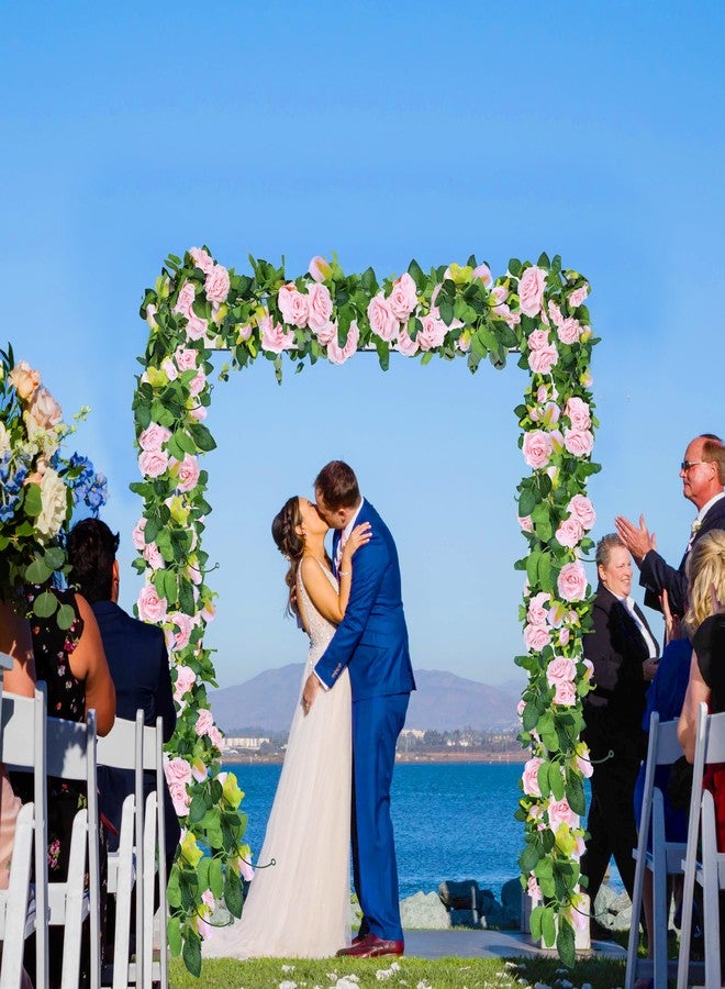 Sggvecsy 4Pcs 15.5Ft Artificial Rose Vine Fake Flower Garland Floral Garland Faux Silk Hanging Vine Rose Ivy Vines for Wedding Arch Party Wall Garden Ceremony Background Outdoor Decor (Pink) - Image 3