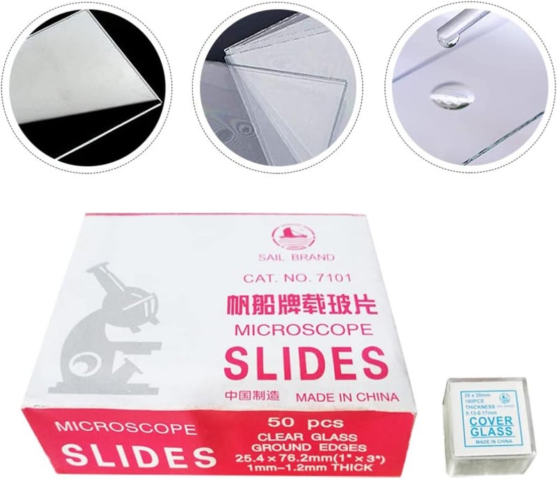 klarako 50pcs Glass Slide Digital Microscope Slides and coverslips pre-Cleaned Slide Tools Prepared Microscope pre-Cleaned Cover Slips Microscope Slides for Kids Grow Bracket Blank Student - Image 2