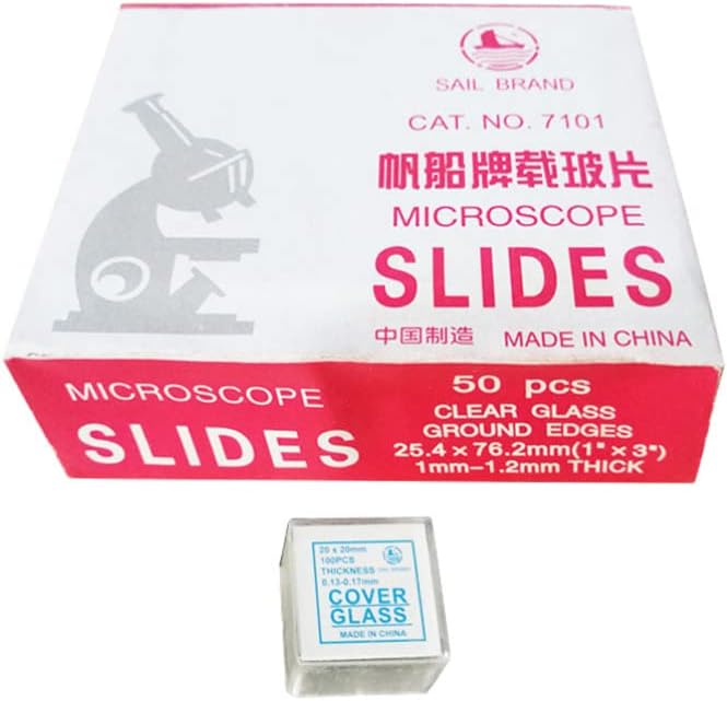 klarako 50pcs Glass Slide Digital Microscope Slides and coverslips pre-Cleaned Slide Tools Prepared Microscope pre-Cleaned Cover Slips Microscope Slides for Kids Grow Bracket Blank Student - Image 1