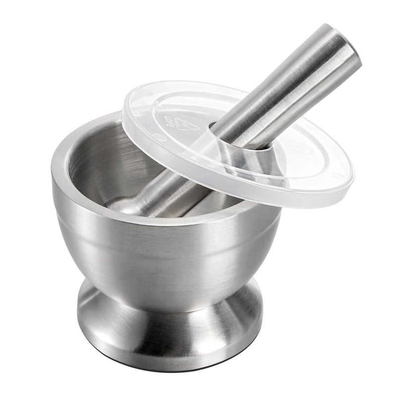 Bekith Mortar and Pestle Sets 188 Brushed Stainless Steel Spice Grinder Pill Crusher Molcajete Herb Bowl