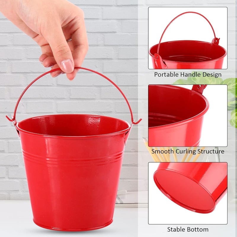كلاراكو 24 دلو معدني أحمر، مقاس 5 × 3.5 × 4.7 بوصة، دلاء صغيرة للحفلات، مناسبة لأصص الزهور وسلال النباتات، دلاء معدنية صغيرة بمقابض، مثالية لحفظ الألعاب والحلوى والوجبات الخفيفة والحرف اليدوية والمزهريات وهدايا الحفلات. - Image 3