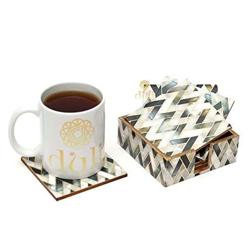 DULI Set of 6 MDF Wood Tea Coasters with Stand (10 * 10 cm) (MOPZigzag) - Image 3