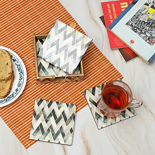 DULI Set of 6 MDF Wood Tea Coasters with Stand (10 * 10 cm) (MOPZigzag) - Image 2