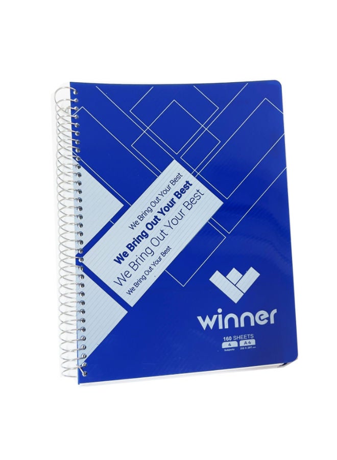 Winner 4 Subjects Notebook - A4 - 160 Sheets - Plastic Cover 