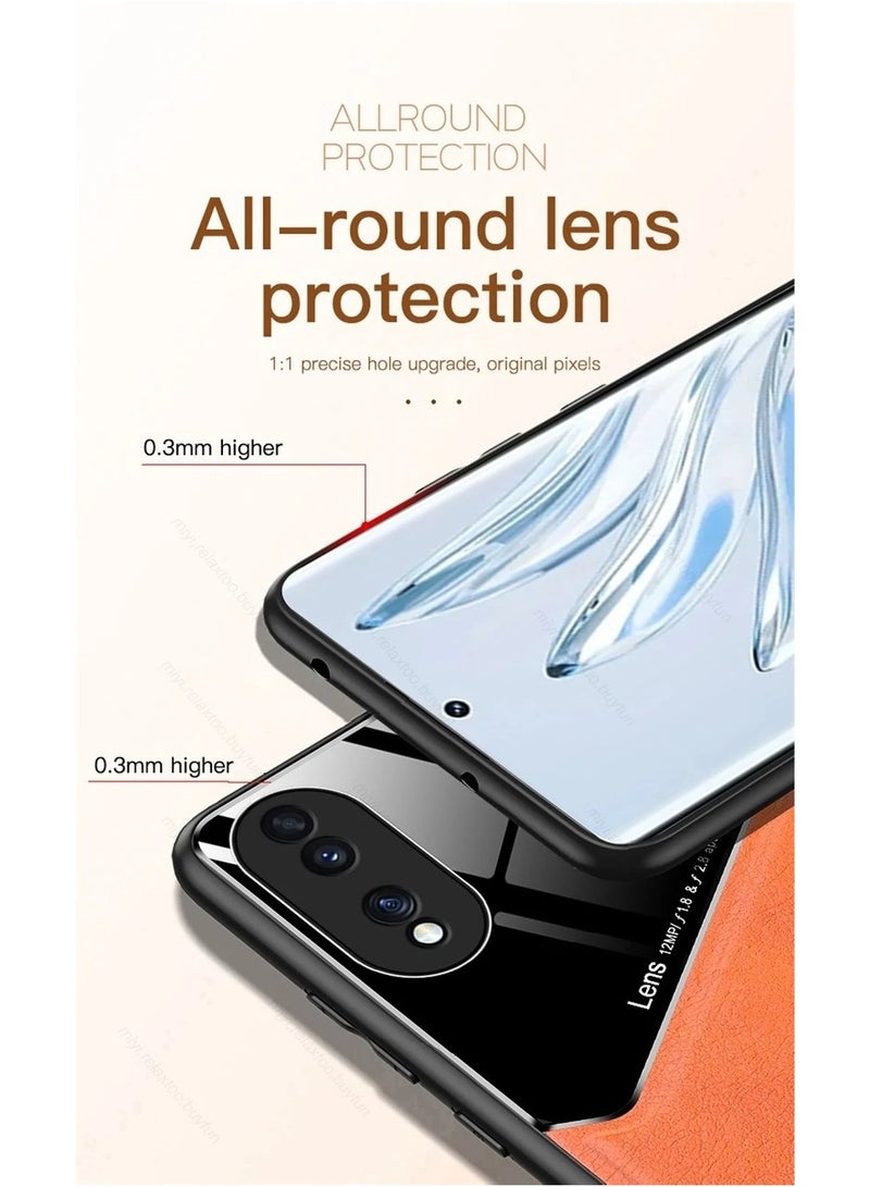 حافظة متوافقة مع هاتف Honor 90، حافظة جلدية وزجاجية فاخرة مع حامل مغناطيسي للسيارة، غطاء هاتف بإطار ناعم من السيليكون (أزرق) - Image 5