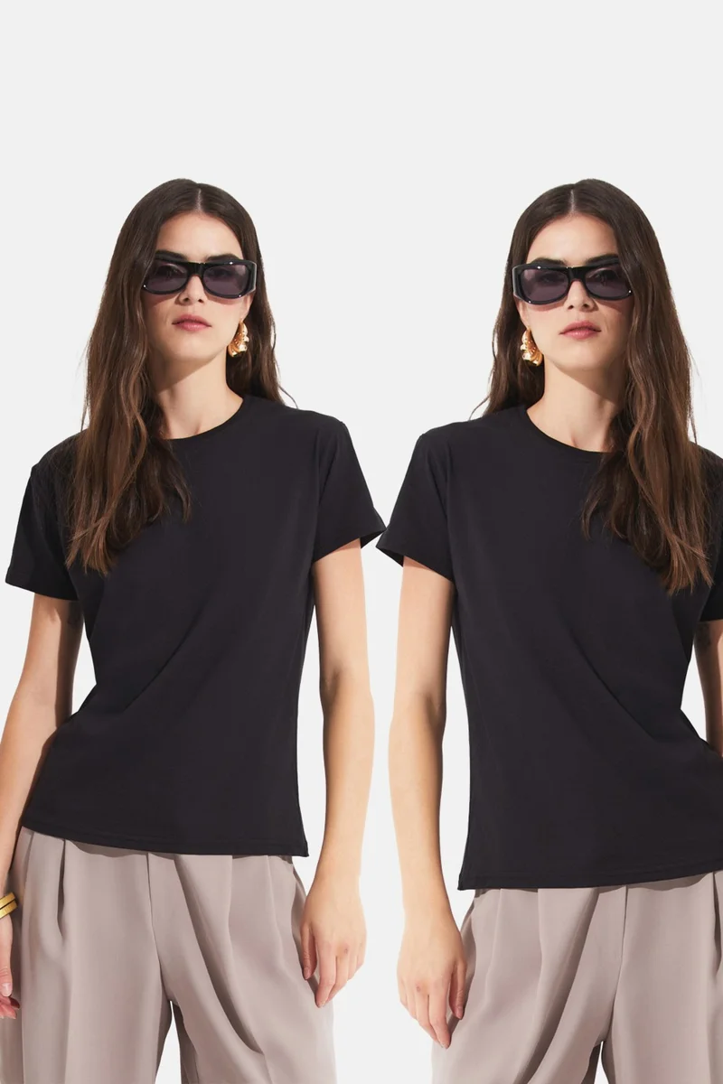 جون Black-Black 2-Pack 100% Cotton Basic Women's T-Shirt